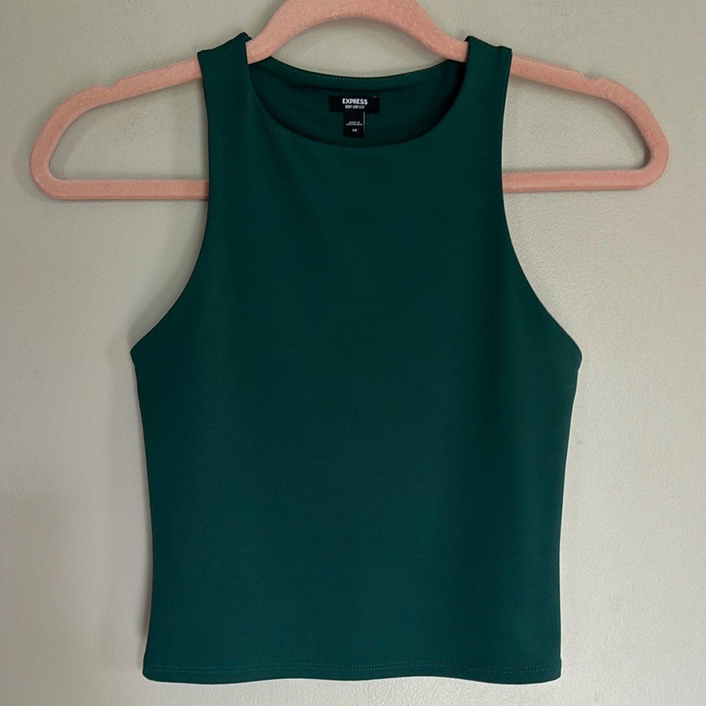Express Body Contour High Compression High Neck Cropped Tank - Green - XS